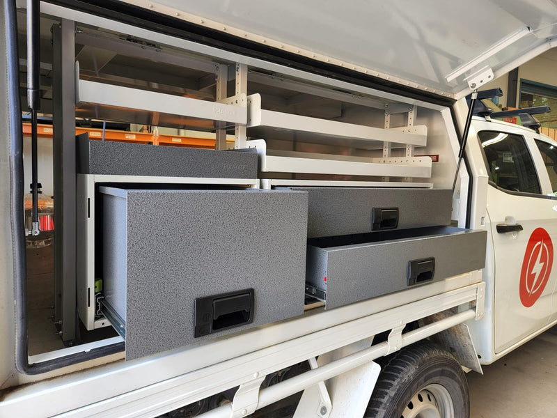 Van with storage compartments and shelves inside