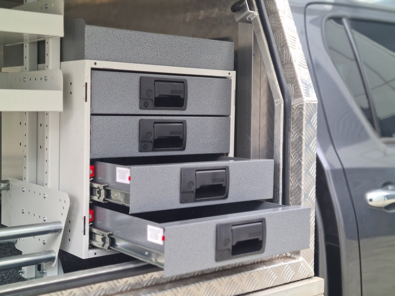 RolaCase Storage drawers in a vehicle's open cargo area